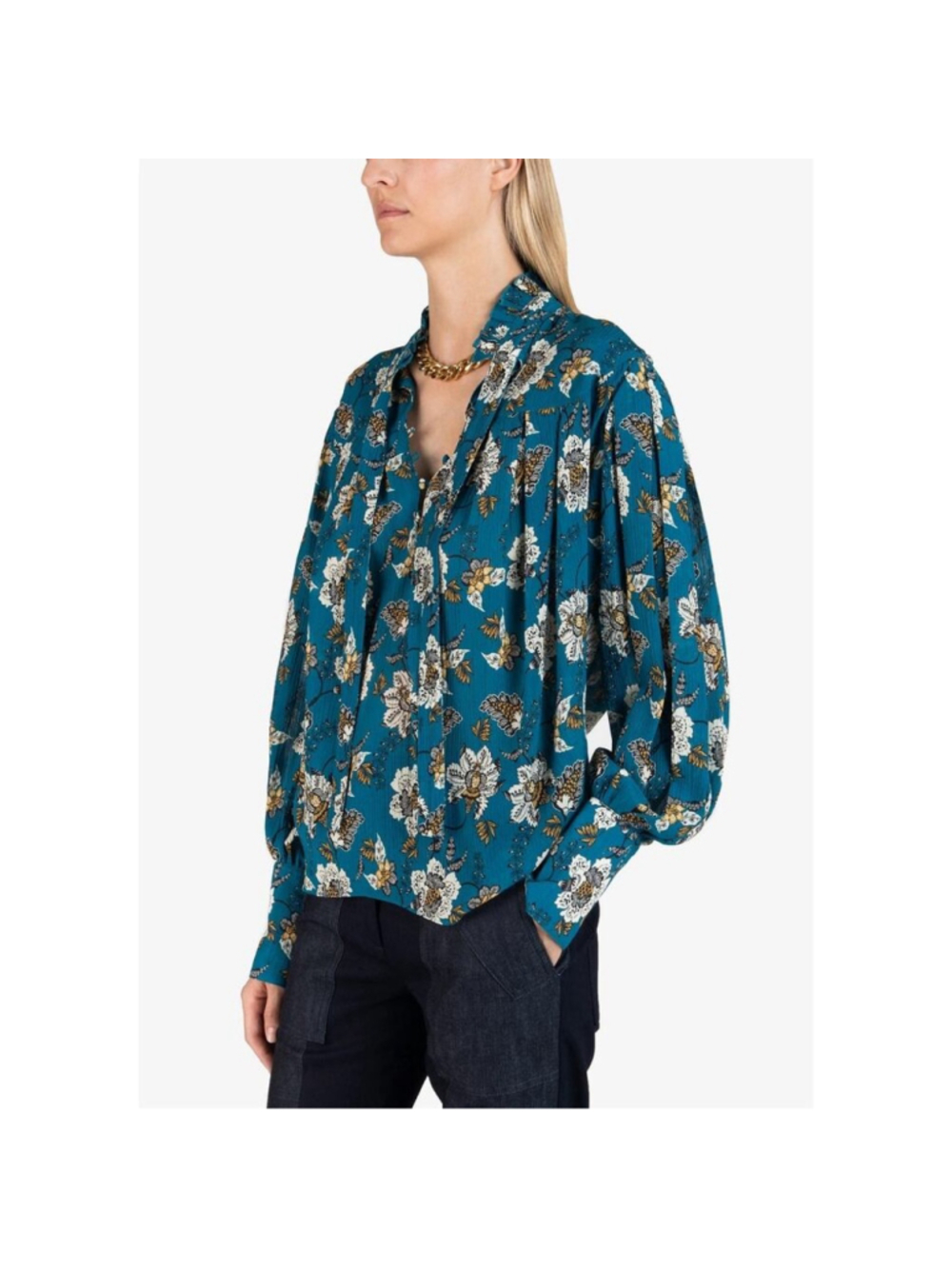 Derek Lam 10 Thomsen Silk Blend Billowy Sleeve Ruffle Neck Blouse Top 4